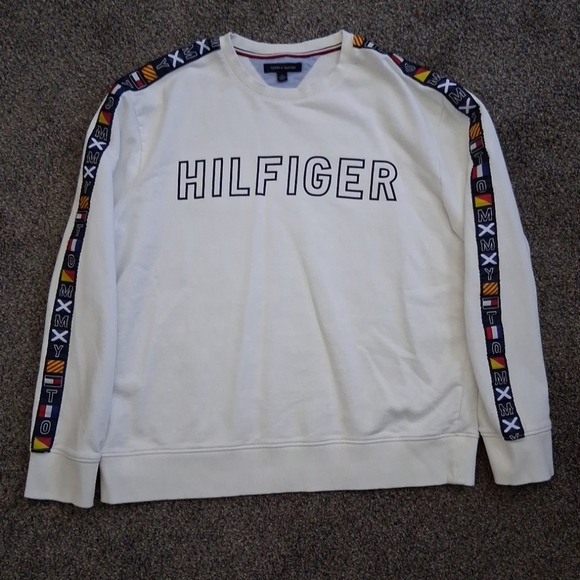 Vintage Y2K 90s Tommy Hilfiger Crewneck Sweatshirt White Retro Streetwear XXL - Picture 1 of 7